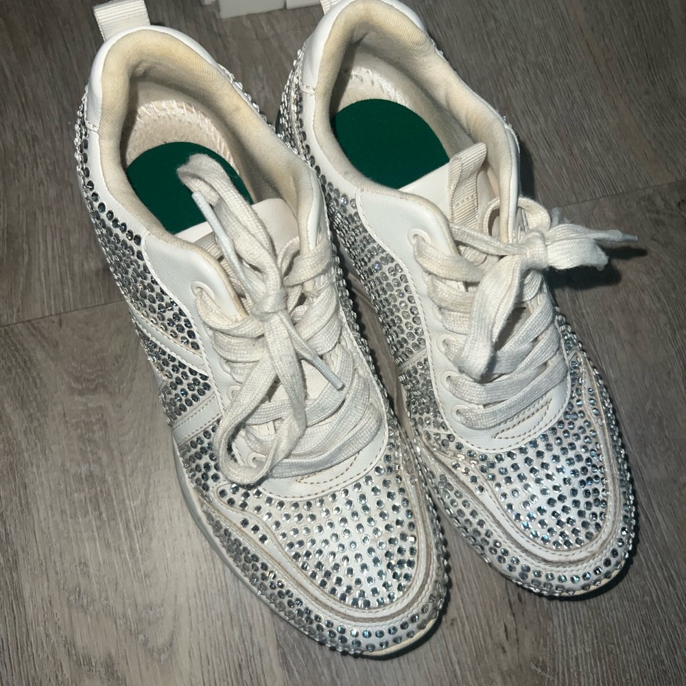 Aldo White and Silver Studded Sneakers